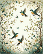 Whimsical Birds Floral Nature Pattern Rug