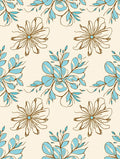 Delicate Floral Outline Blue Leaf Pattern Rug