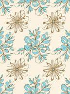 Delicate Floral Outline Blue Leaf Pattern Rug