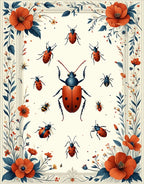 Whimsical Bug Floral Pattern Rug