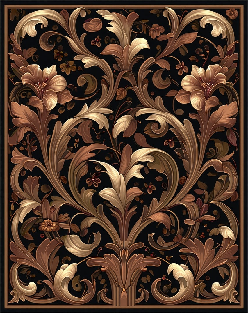 Ornate Floral Scrollwork Pattern Rug