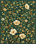 Emerald Floral Scroll Vintage Design Rug