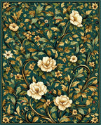 Emerald Floral Scroll Vintage Design Rug
