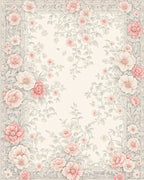 Soft Peaching Floral Vine Border Rug