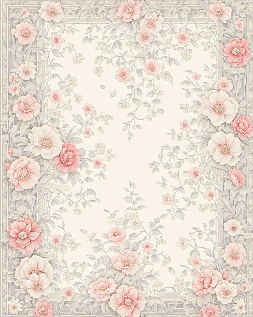 Soft Peaching Floral Vine Border Rug