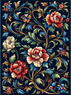 Ornate Floral Vines Dark Rug