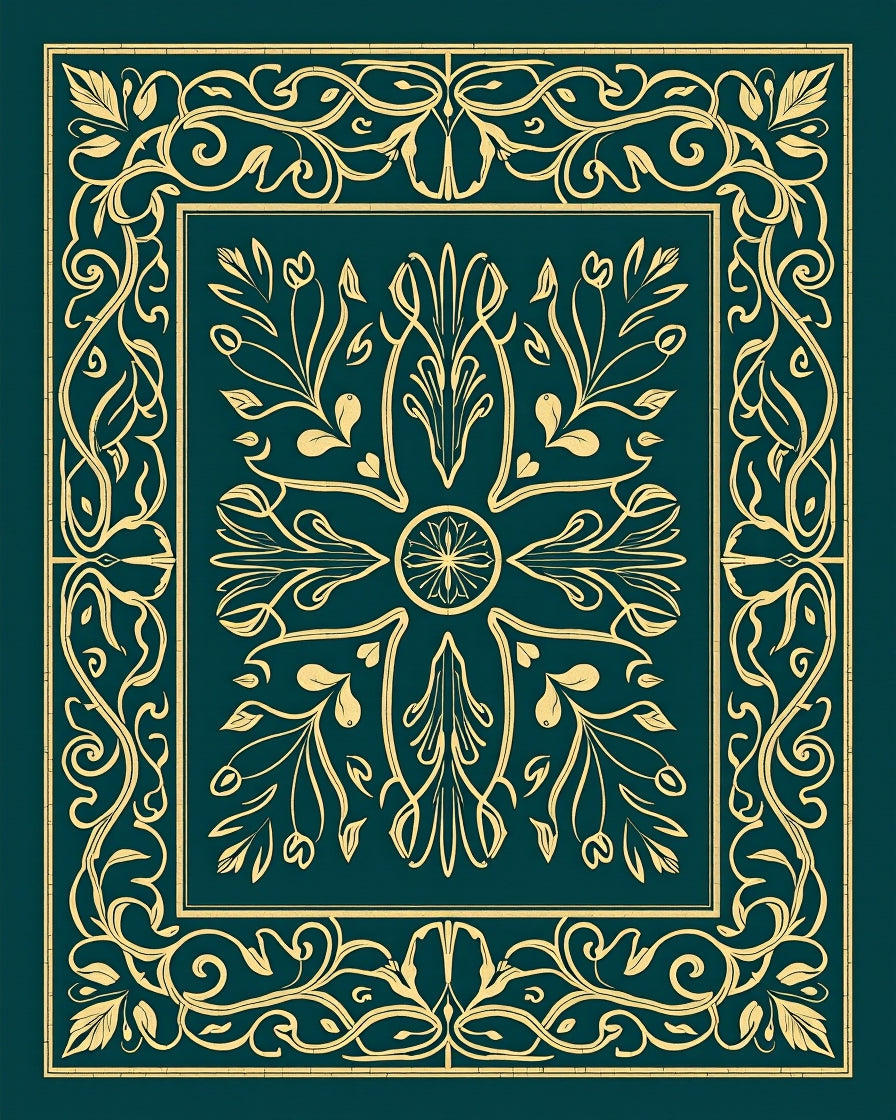 Art Nouveau Teal Floral Scroll Rug