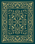 Art Nouveau Teal Floral Scroll Rug