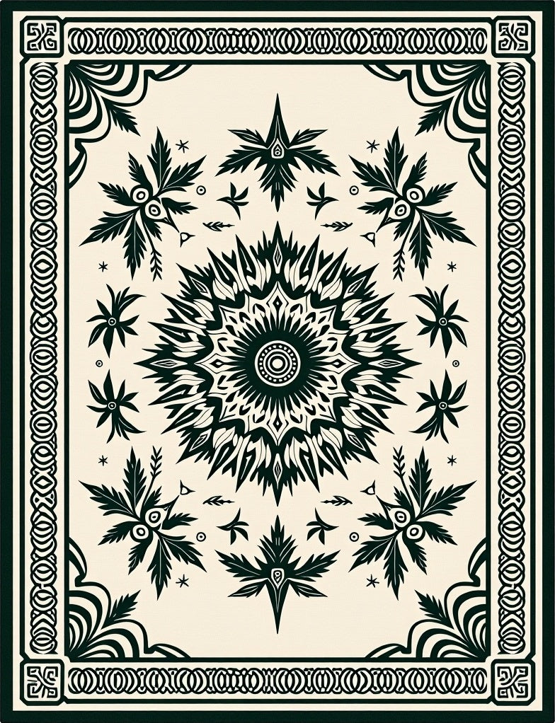 Black Floral Sunburst Medallion Cream Rug