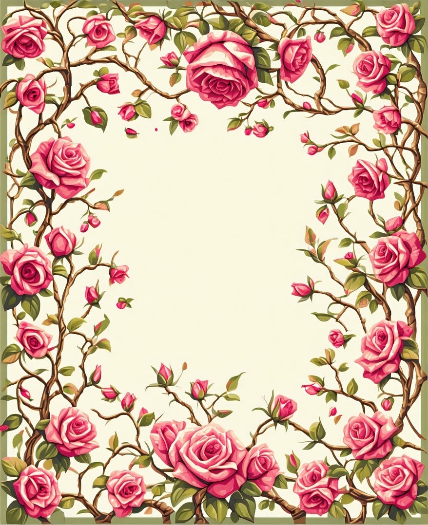 Floral Rose Vine Botanical Pattern Rug