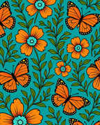 Vibrant Orange Butterfly Floral Garden Rug
