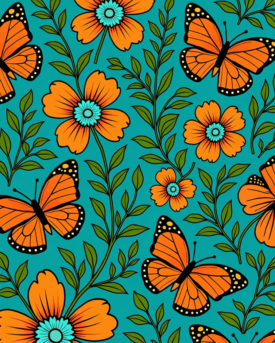 Vibrant Orange Butterfly Floral Garden Rug