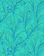 Teal Tropical Foliage Line Art Rug