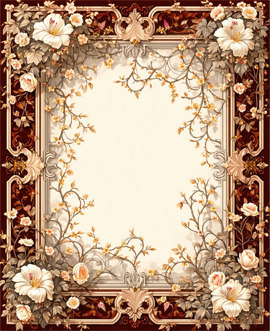 Antique Floral Vines Border Design Rug