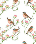 Chirpy Birds Blooming Branches Pattern Rug