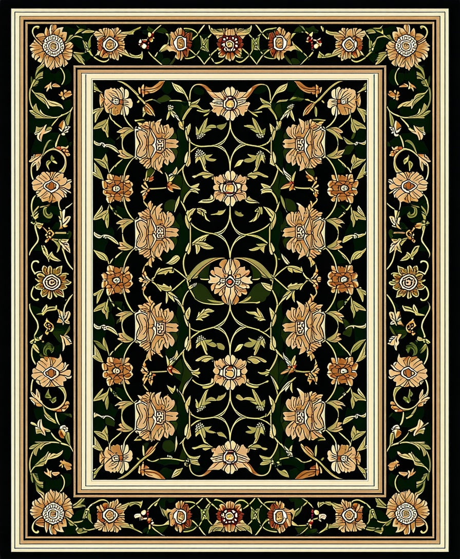 Elegant Black Floral Patterned Rug
