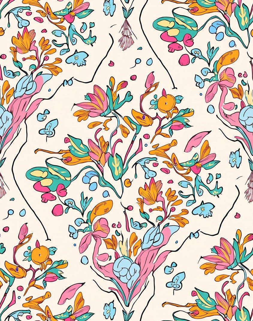 Vibrant Floral Swirls Petals Design Rug