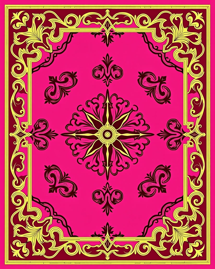Vibrant Fuchsia Ornate Floral Medallion Rug