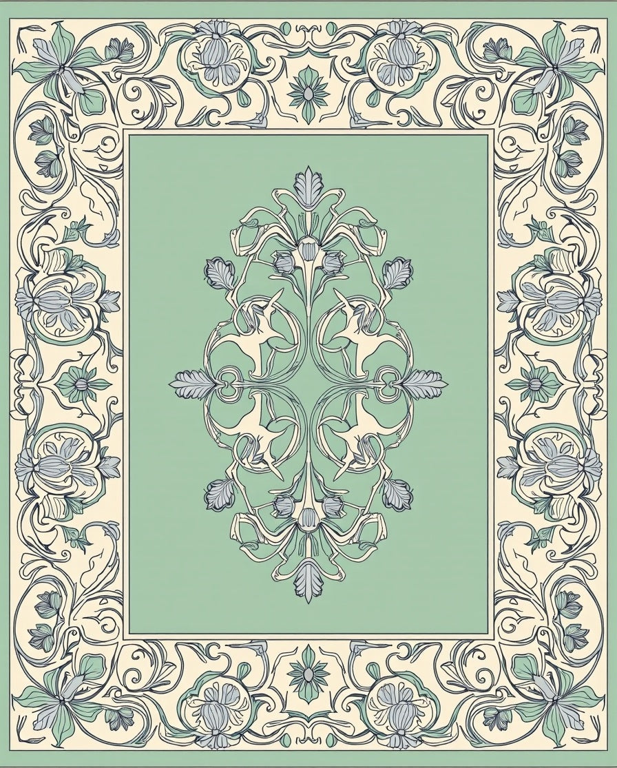 Vintage Floral Swirl Green Cream Rug
