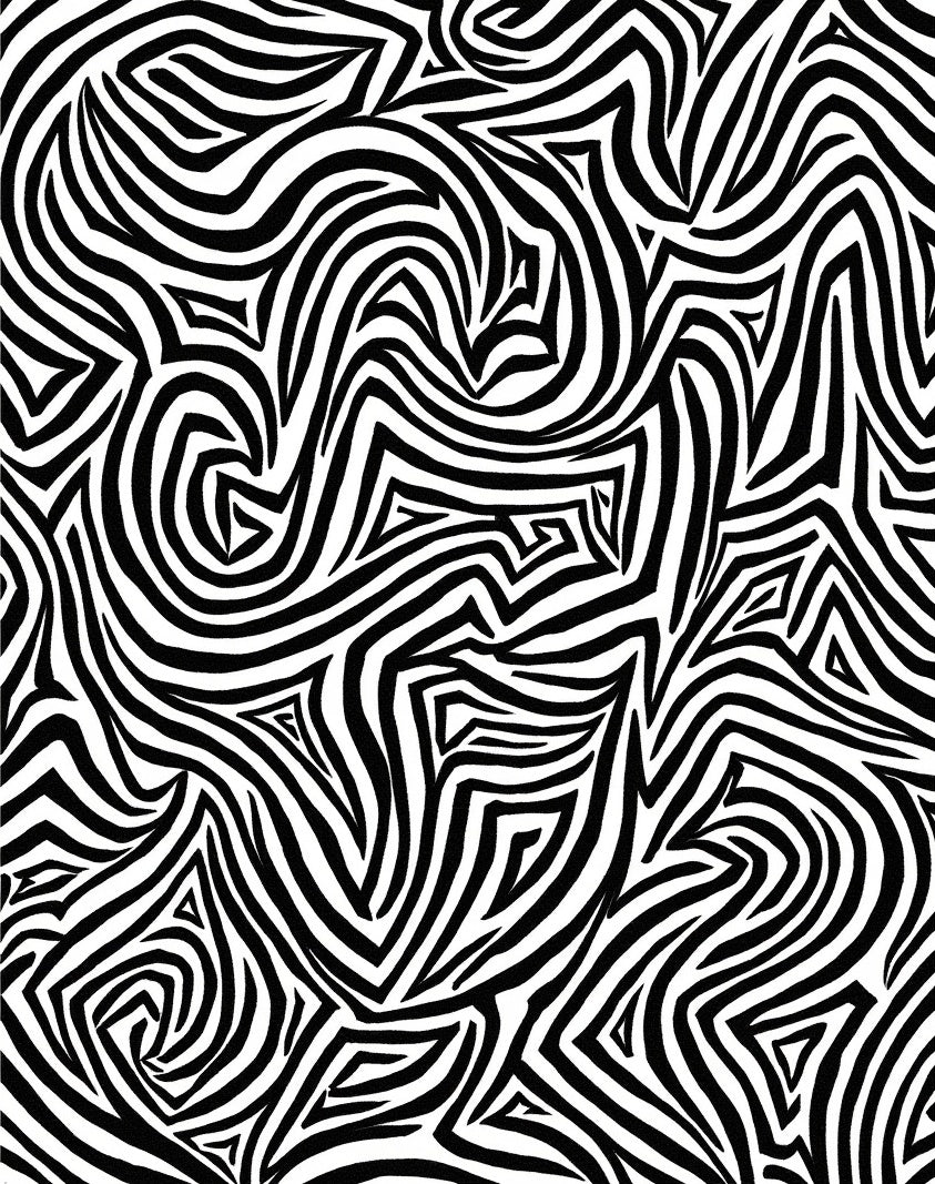 Intricate Black White Stripe Pattern Rug