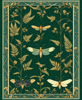 Elegant Gold Fern Moth Pattern Rug