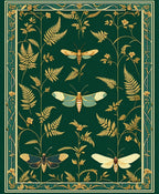 Elegant Gold Fern Moth Pattern Rug