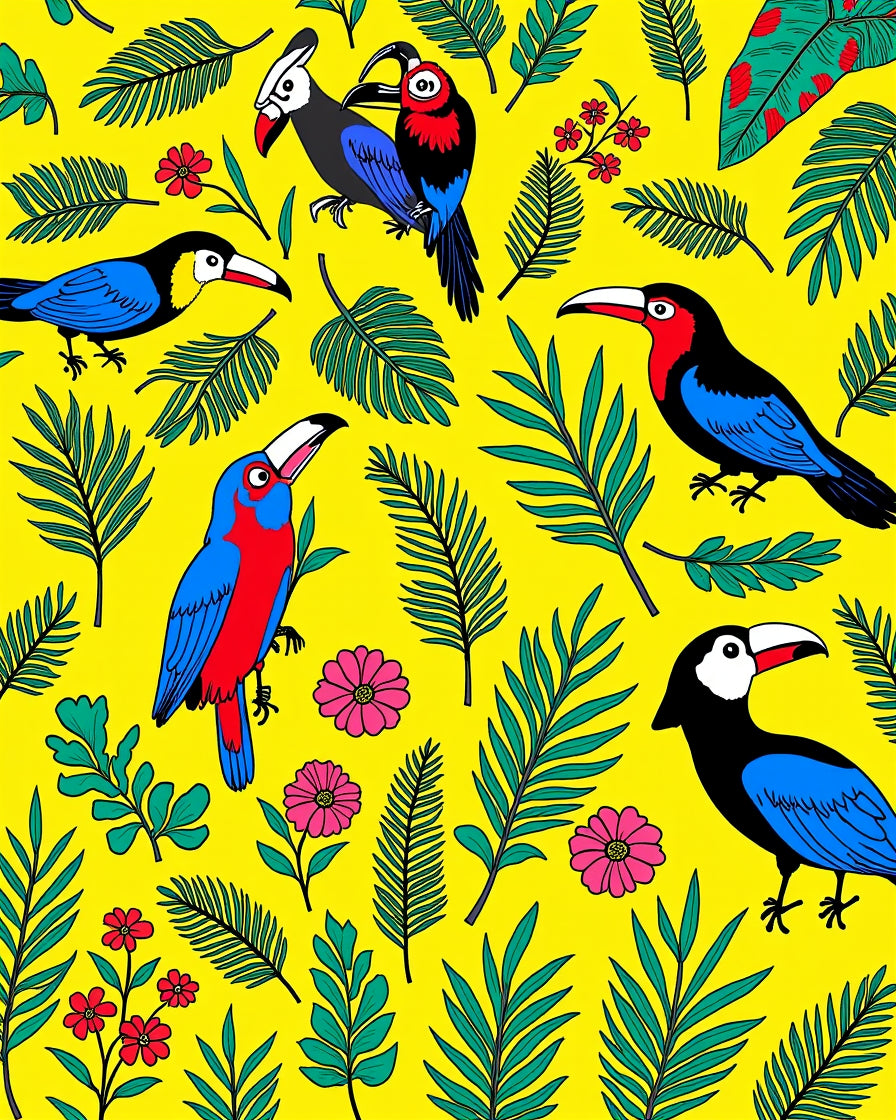 Vibrant Toucan Floral Jungle Design Rug