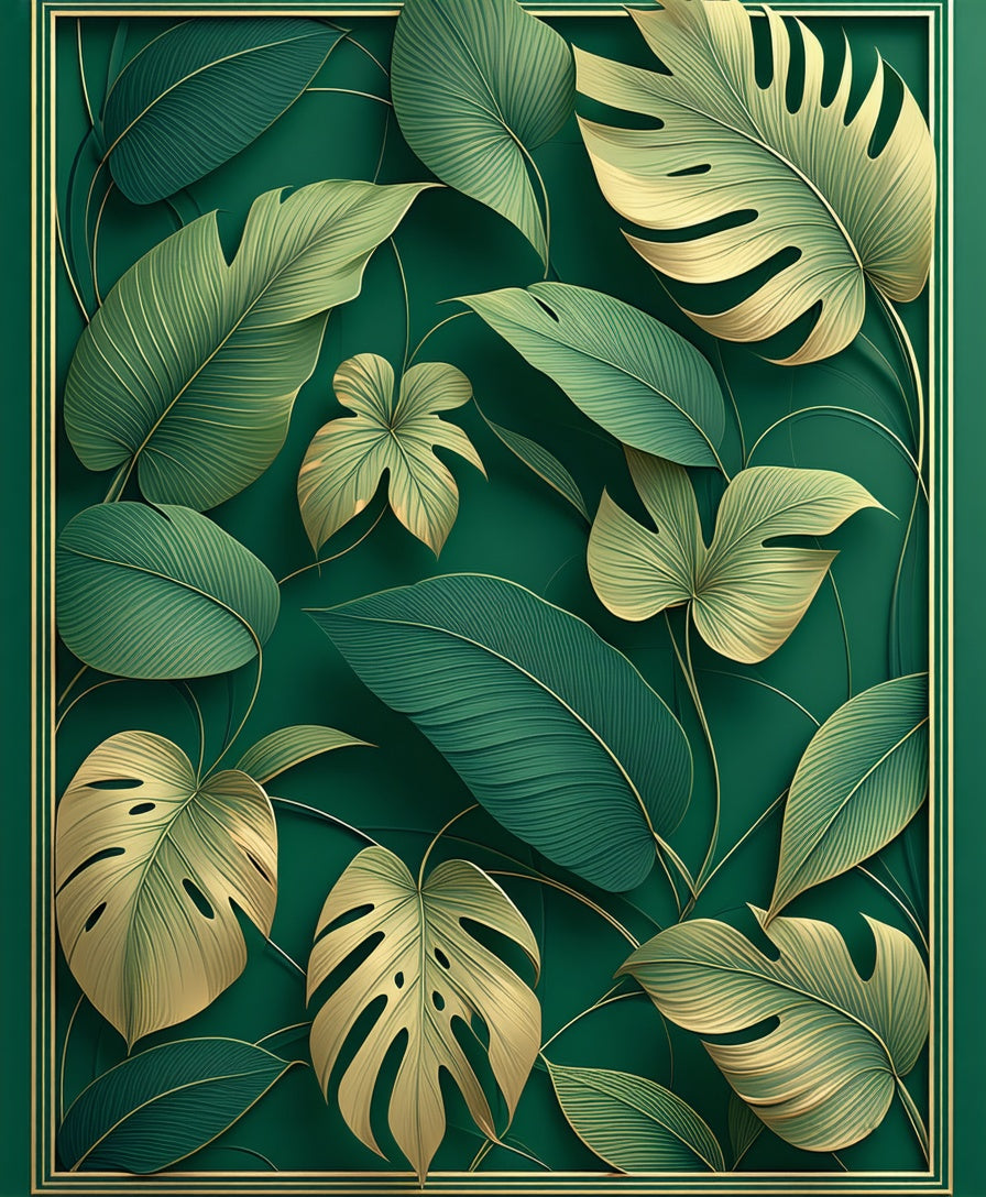 Emerald Green Leafy Tropical Design Rug