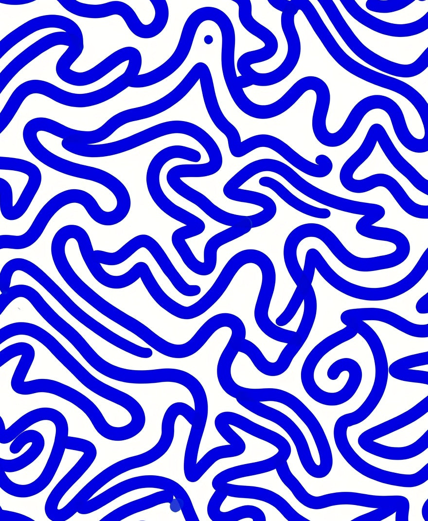 Abstract Blue Wavy Pattern Rug