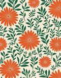 Bold Orange Flower Leaf Pattern Rug