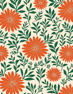 Bold Orange Flower Leaf Pattern Rug