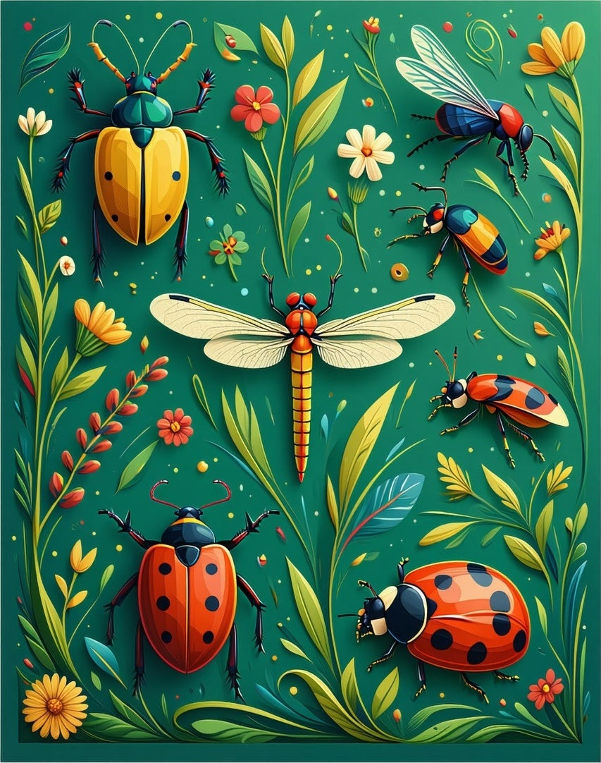 Vibrant Insect Floral Pattern Rug
