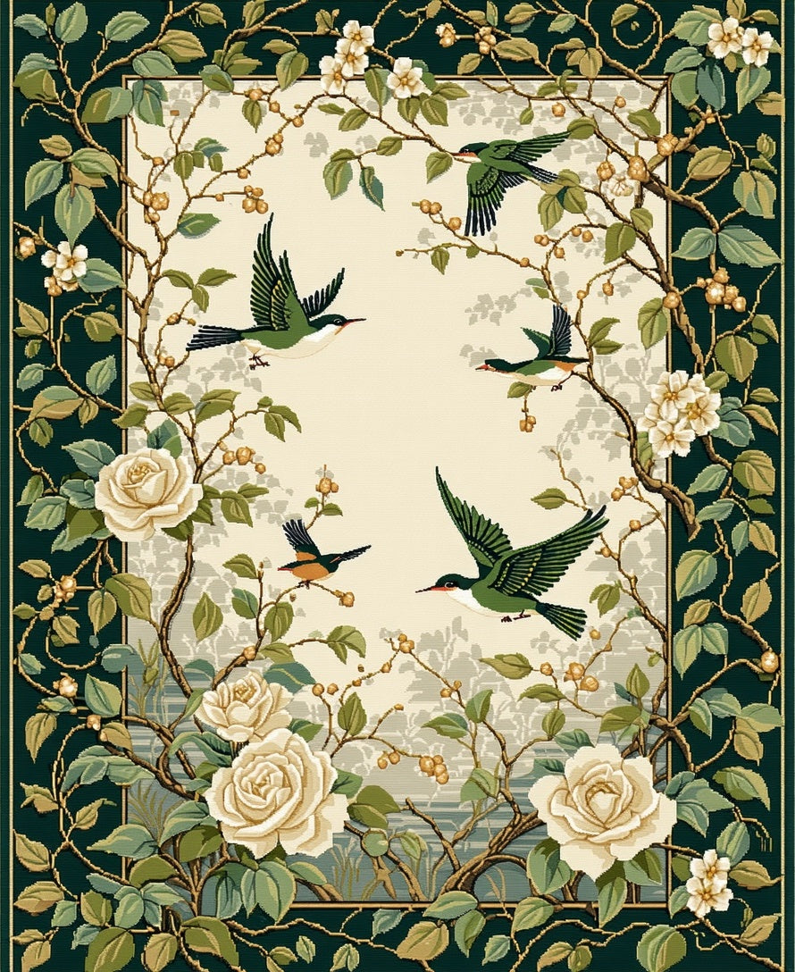 Nature Birds And Roses Classic Design Rug