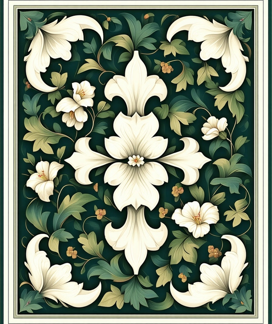 Elegant White Floral Botanical Design Rug