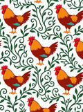Brown Rooster Green Vine Art Rug