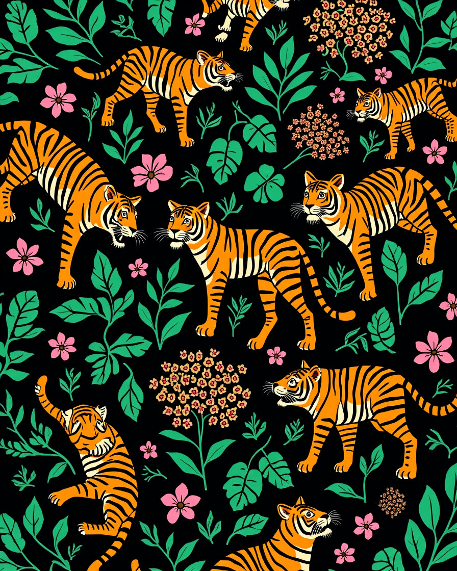 Vibrant Tiger Floral Jungle Pattern Rug