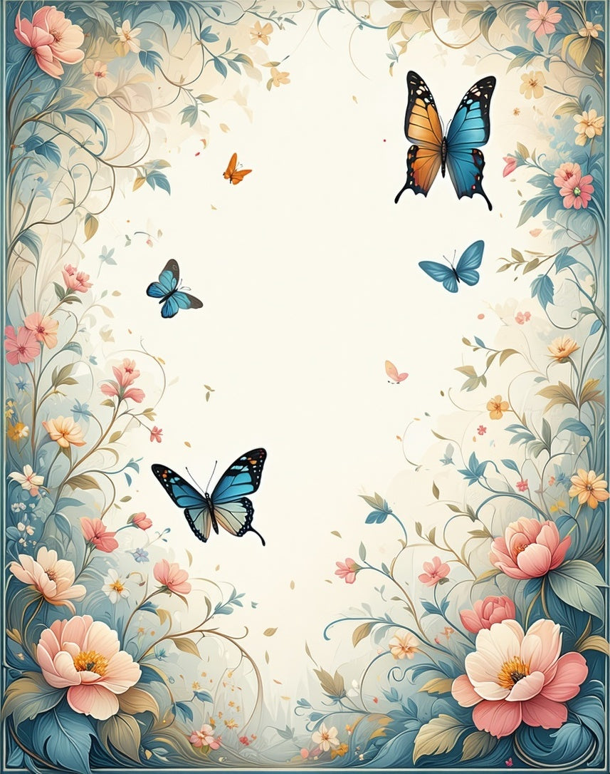 Pastel Floral Butterfly Garden Scenic Rug