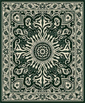 Dark Green Cream Mandala Ornament Rug