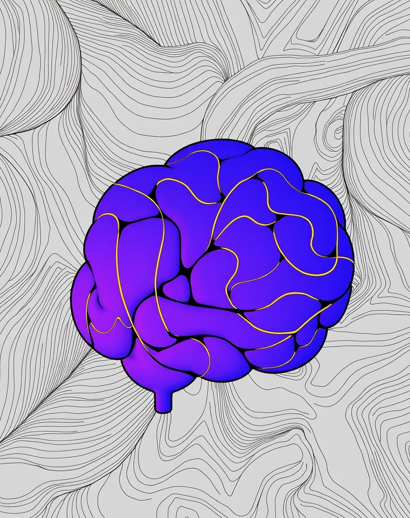 Abstract Brain Pattern With Gold Lines Rug