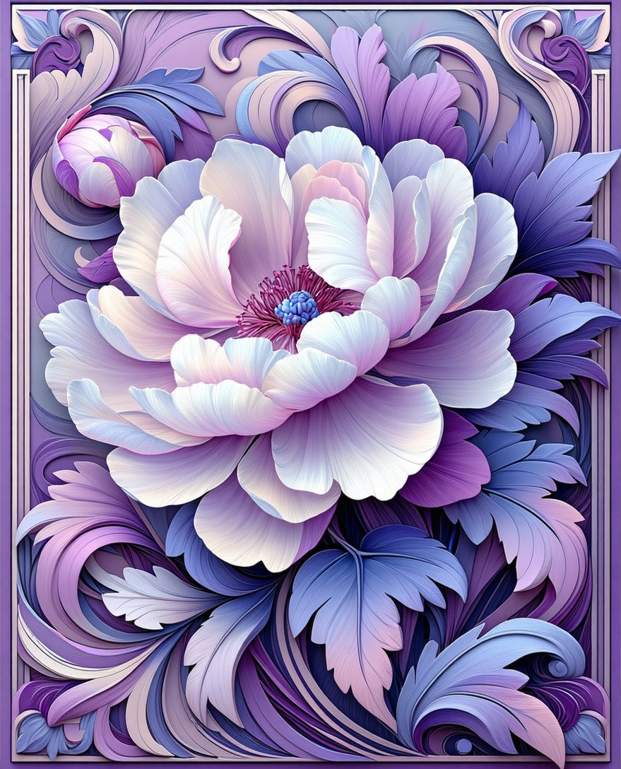 Lavender Floral Scroll Pattern Rug