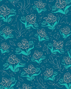 Teal Floral Sketch Pattern Rug