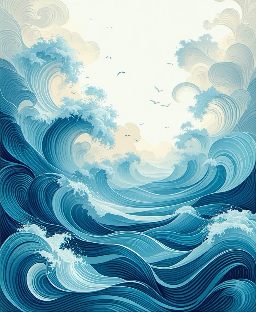 Dynamic Blue Ocean Wave Motion Art Rug