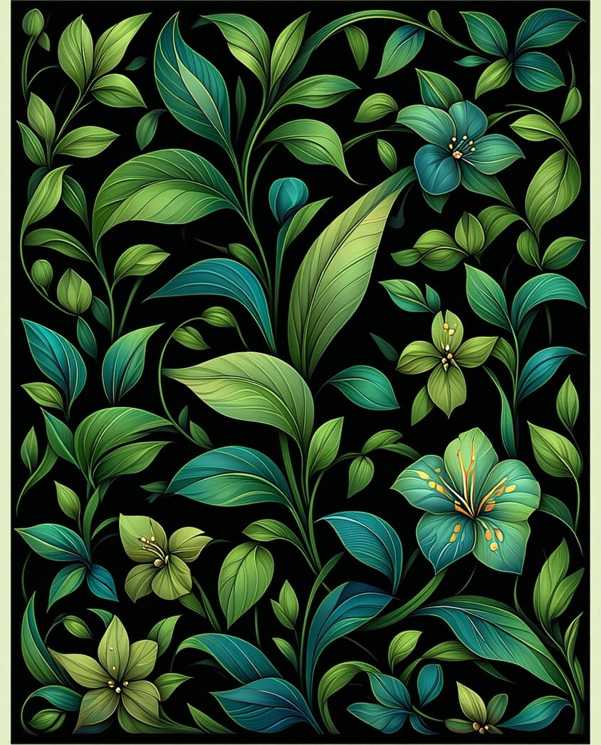 Lush Greenery Floral Vine Pattern Rug