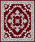 Deep Red Floral Medallion Border Rug