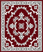 Deep Red Floral Medallion Border Rug
