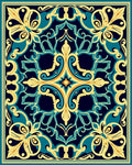Ornate Floral Teal Gold Pattern Rug