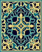 Ornate Floral Teal Gold Pattern Rug