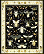 Elegant Gold Insect Nature Pattern Rug