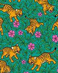 Playful Tiger Floral Pattern Design Rug