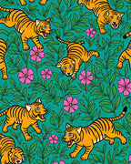 Playful Tiger Floral Pattern Design Rug